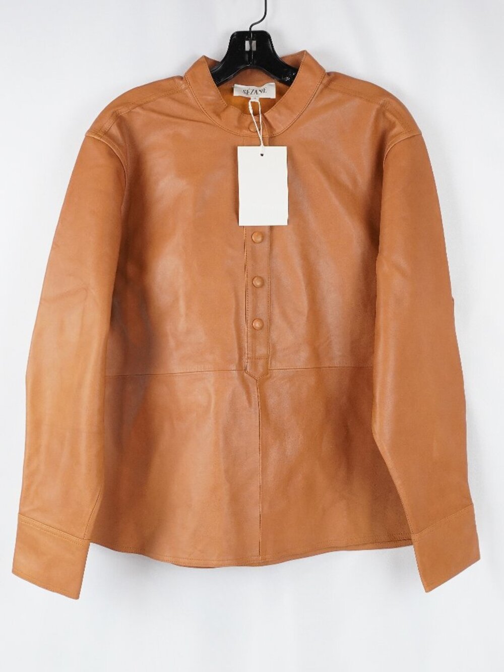 Sezane Elouisa Smooth Leather Snap-Button Jacket In Nutmeg - Size US 6 - NWT